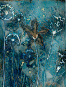 Papyrus, Allium and Squash, Cyanotype on Watercolor Paper, 32 x 24