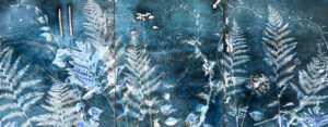 The Will of the Wild Remains, Cyanotype Triptych on Watercolor Paper, 22 x 54